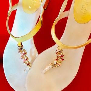 Gucci Shoes - GUCCI Patent Leather Off white yellow Chain Sandal Gucci Shoes - GUCCI Patent Leather Off white yellow Chain Sandal